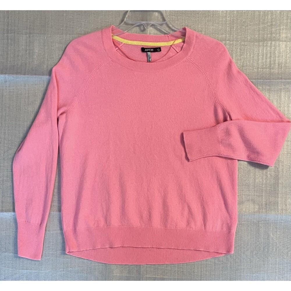 APT 9 100% Cashmere Sweater Women L Pink Crewneck Soft Luxury Knit Long Sleeves